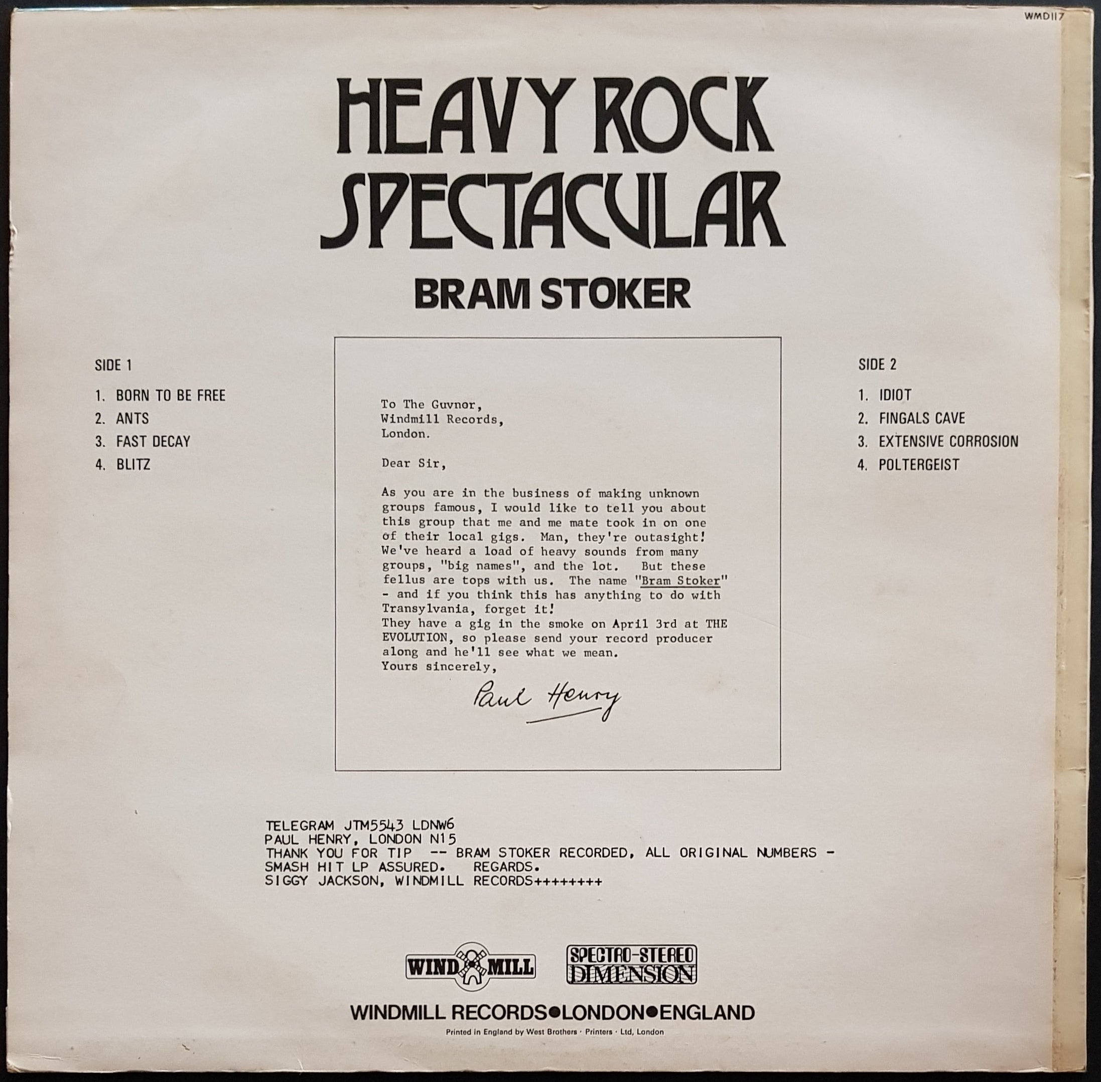 Bram Stoker - 1972 Heavy Rock Spectacular Vinyl Album