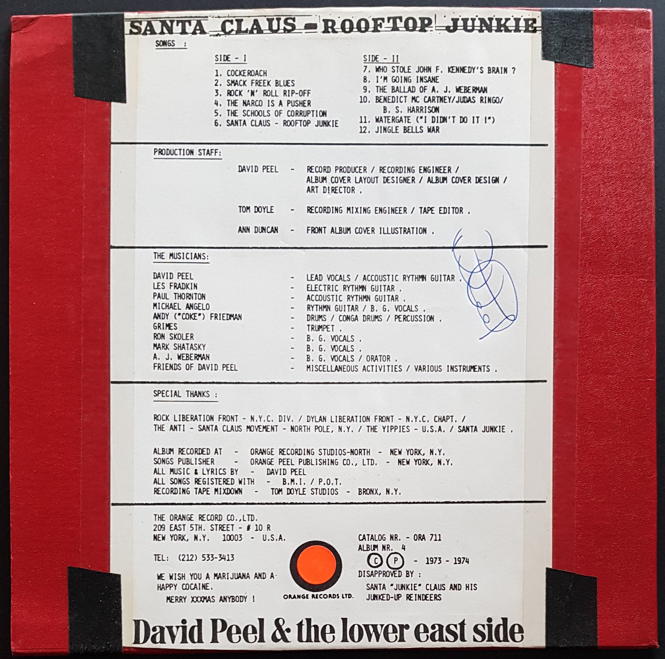 David Peel & The Lower East Side's Signed Santa Claus - Rooftop Junkie Vinyl