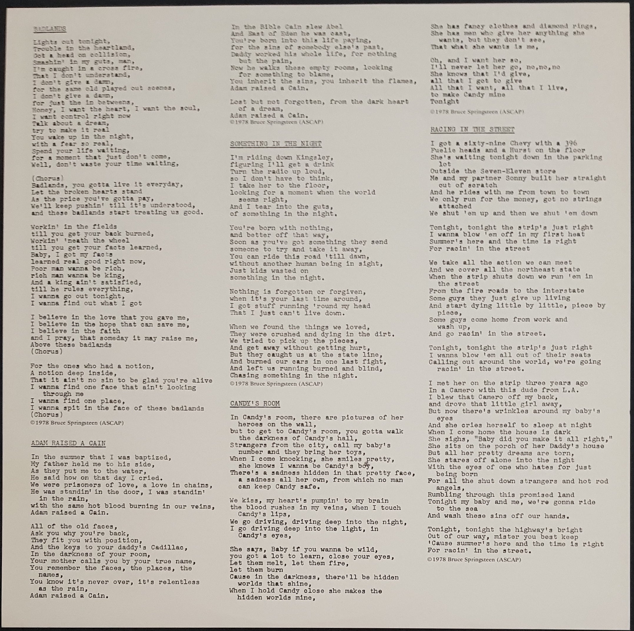Bruce Springsteen's Album - Darkness On The Edge Of Town Music Collection