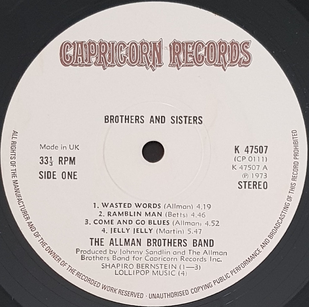 Allman Brothers' Classic Album - Brothers And Sisters, 1973 Release