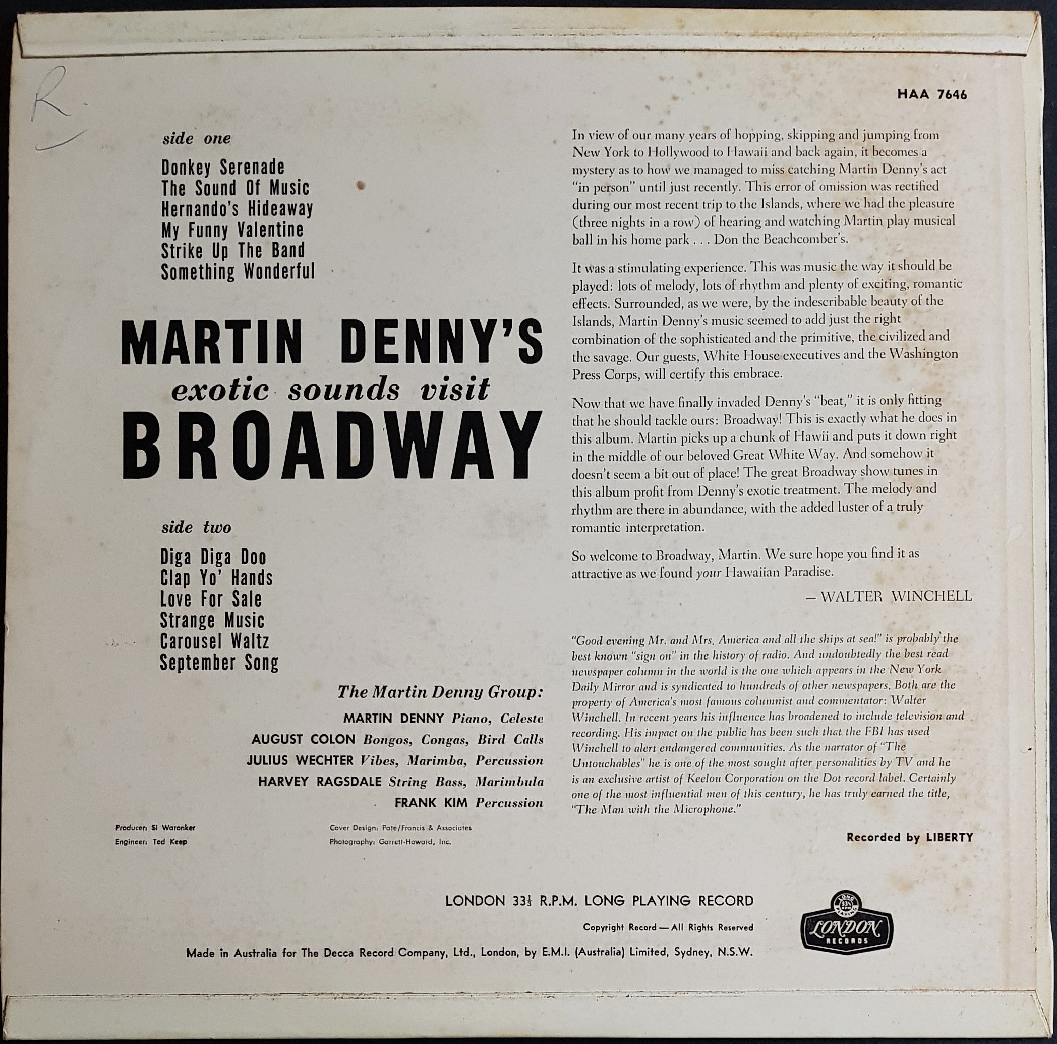 Martin Denny - Exotic Broadway Sounds from 1960 Record