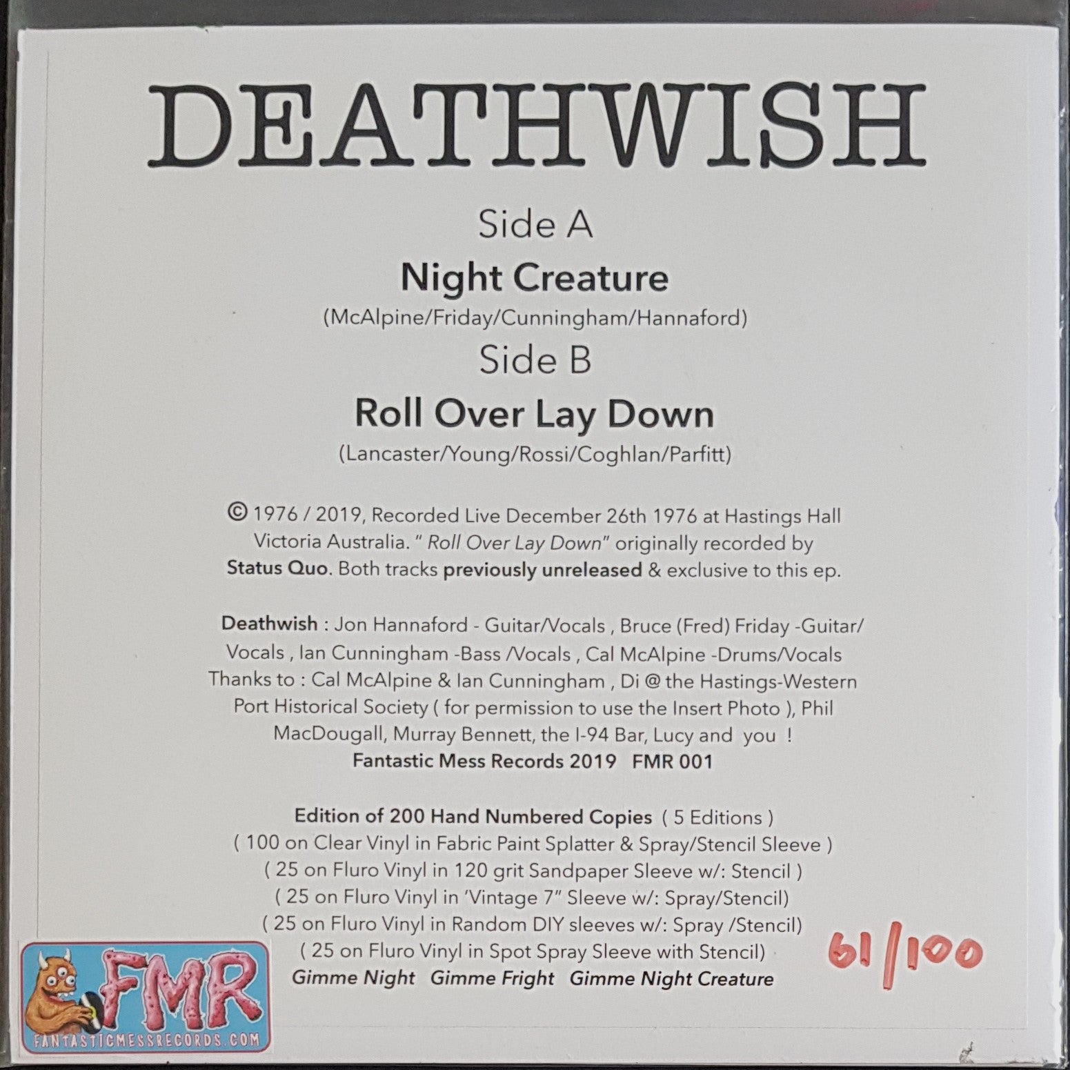 Deathwish - Night Creature Vinyl Record, a Numbered Limited Edition Musical Release