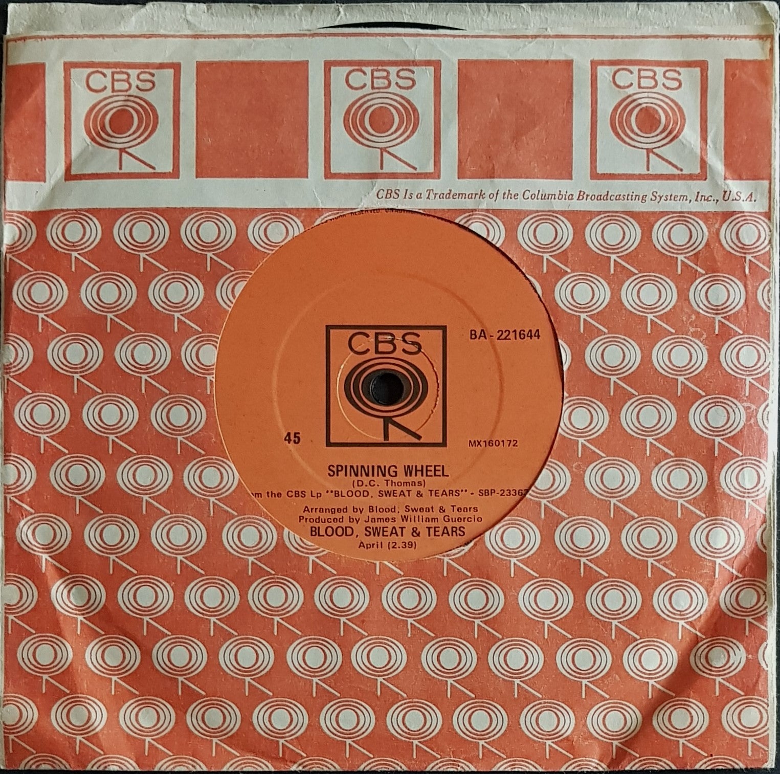 Blood, Sweat & Tears - Classic Spinning Wheel Vinyl Record