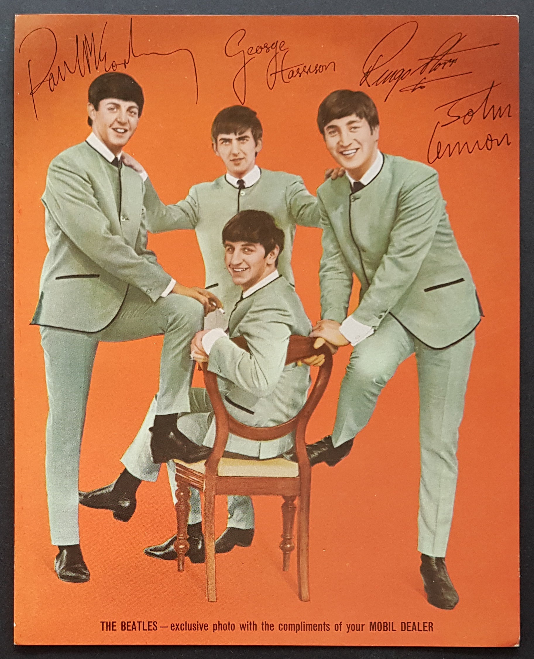 Vintage 1960s Beatles Color Mobil Collectible Card with Xeroxed Autographs