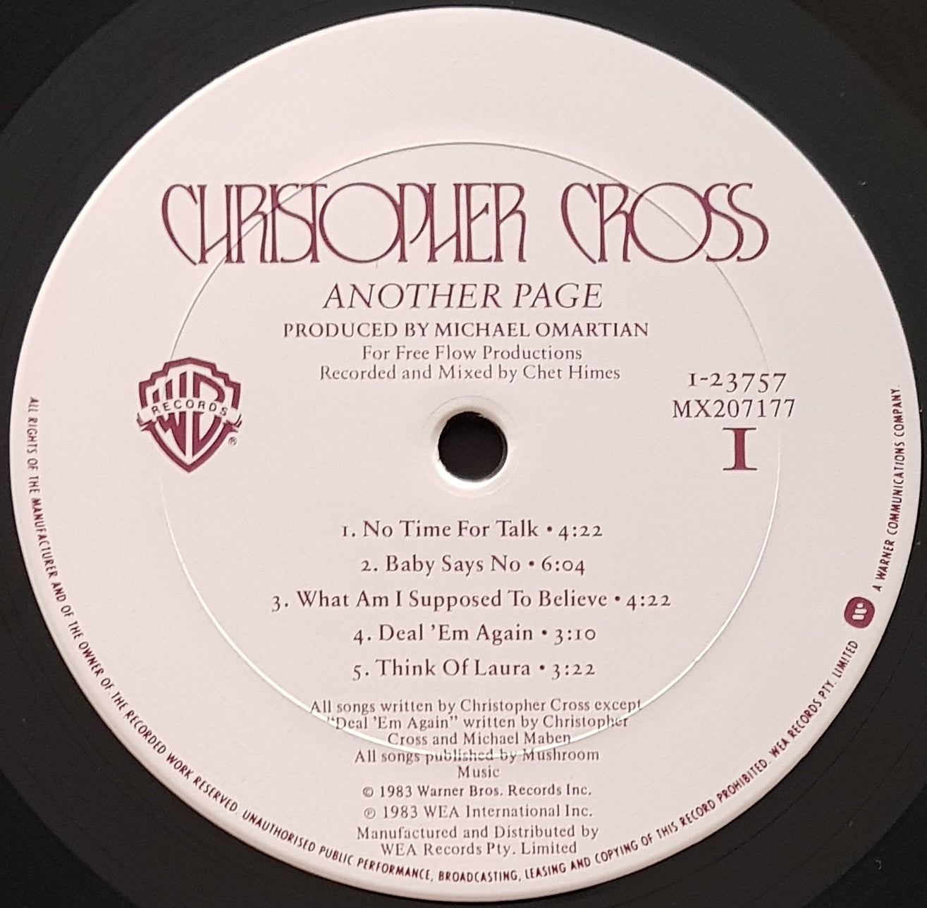 Christopher Cross - Another Page Vinyl Record from 1983