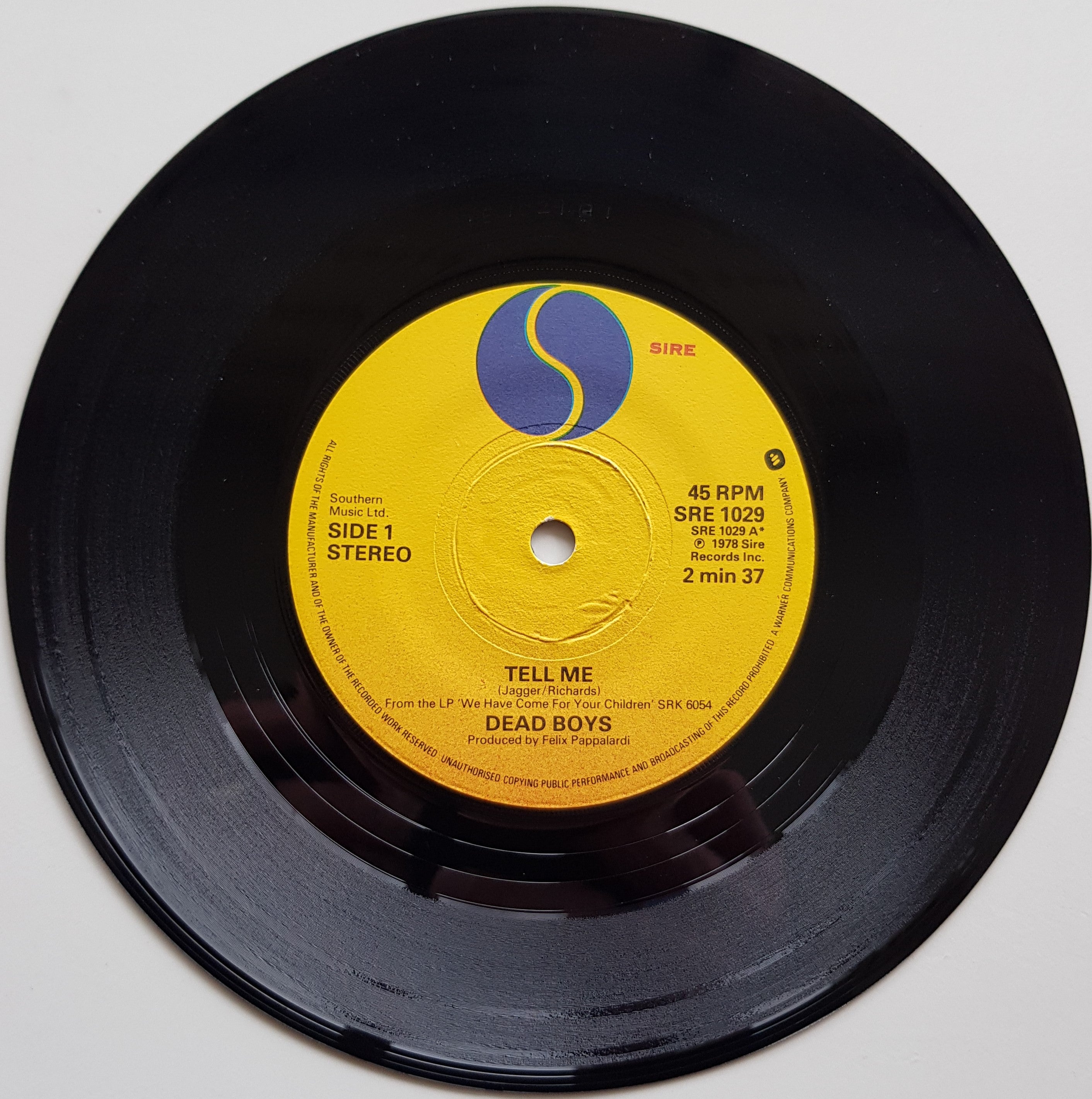 Dead Boys - 'Tell Me' Vinyl Record from 1978