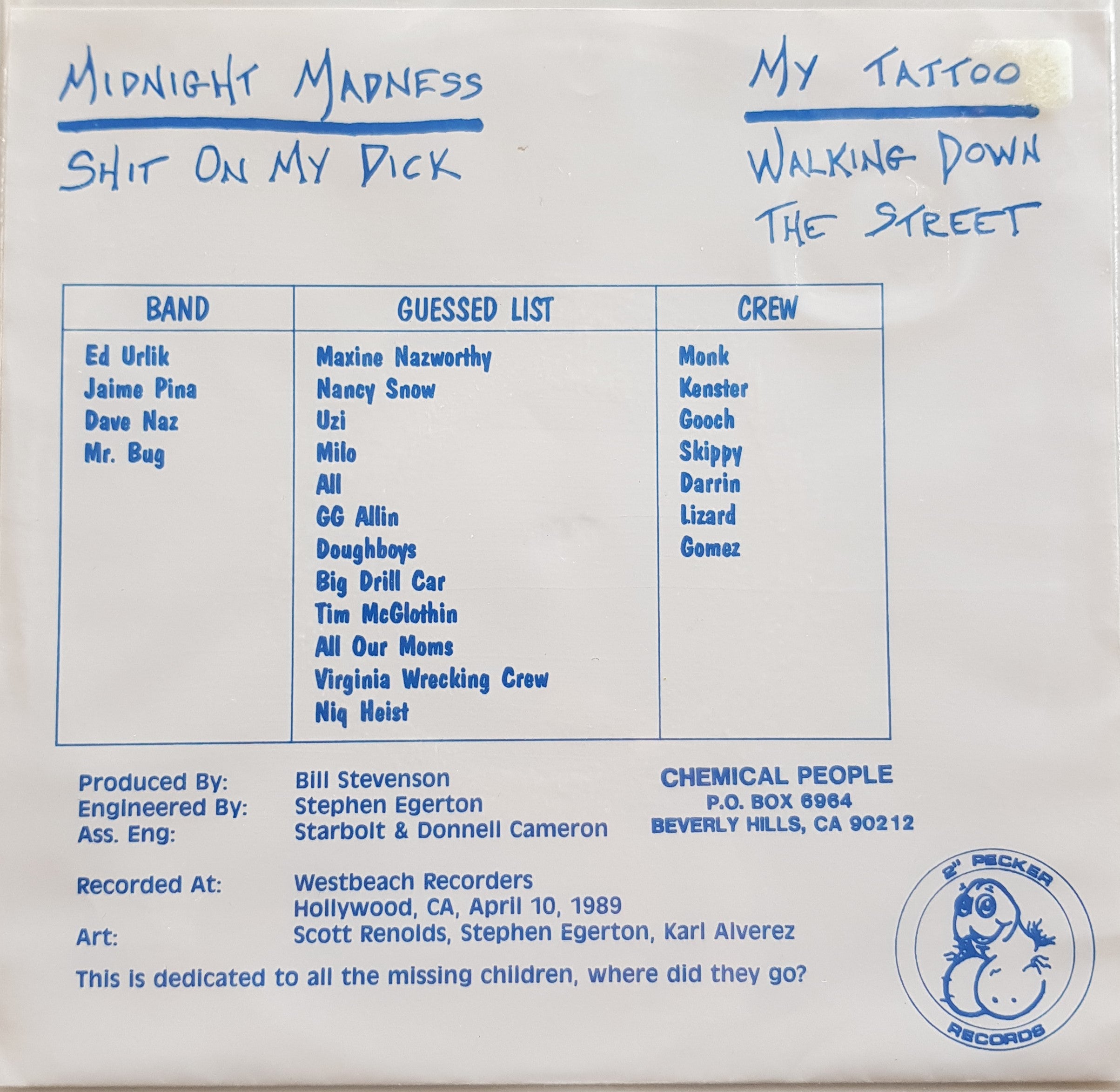 Chemical People's Colorful Vinyl EP - Are You Butt Phace from 1989