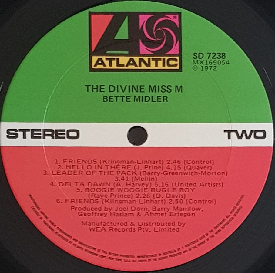 Bette Midler - The Divine Miss M, Early 1972 Pressing