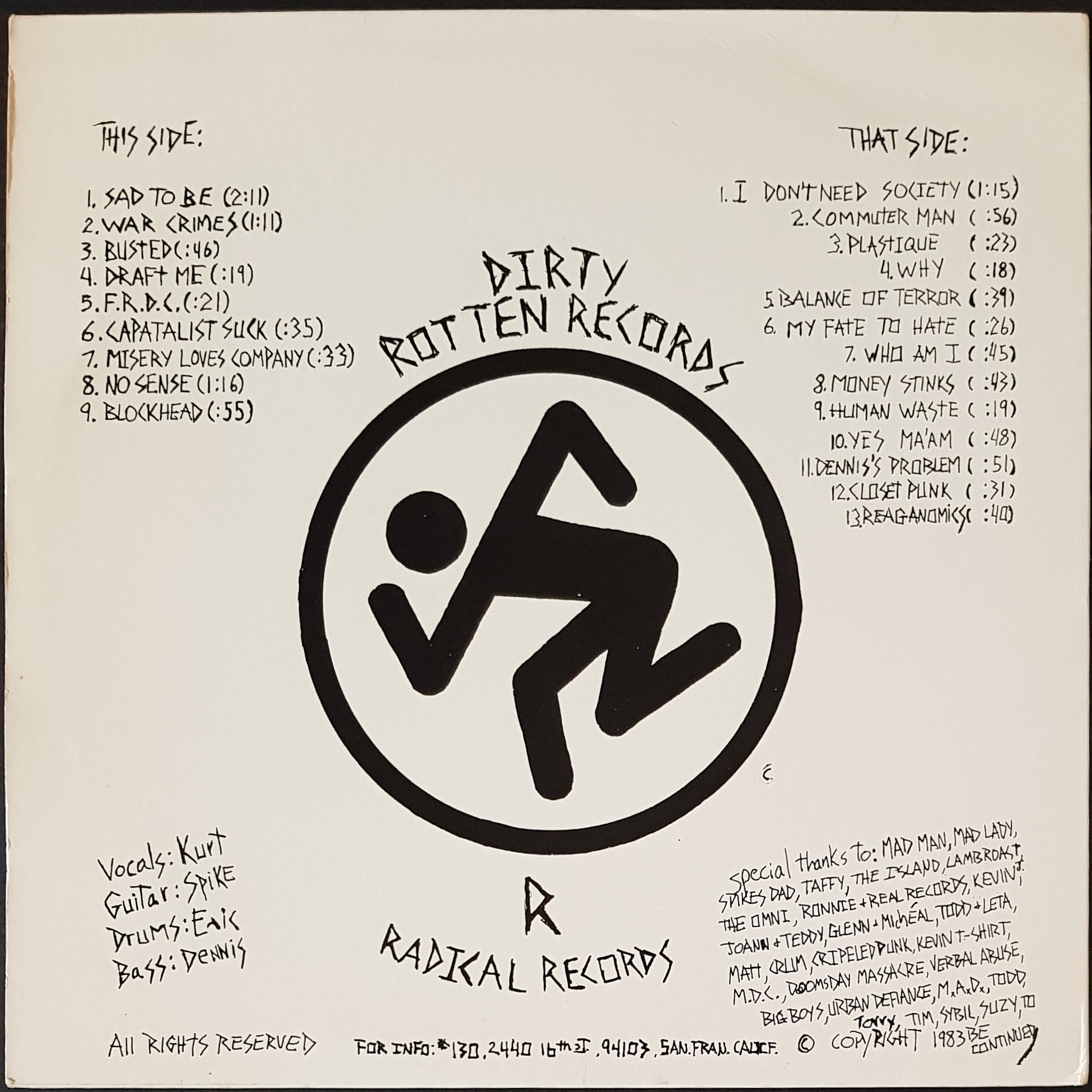 D.R.I - Dirty Rotten Vinyl LP Record Album