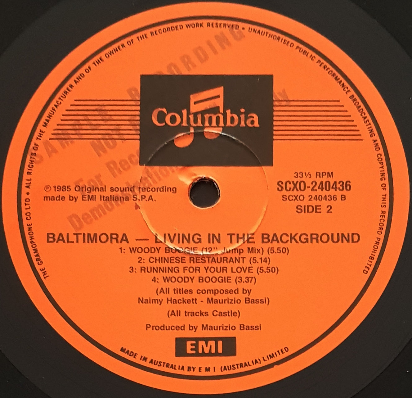 Baltimora - Living In The Background - Music Sample Record