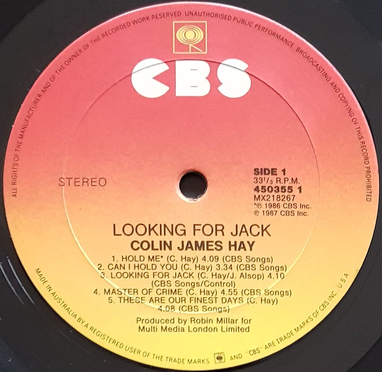 Colin James Hay's Vinyl Record - Looking For Jack
