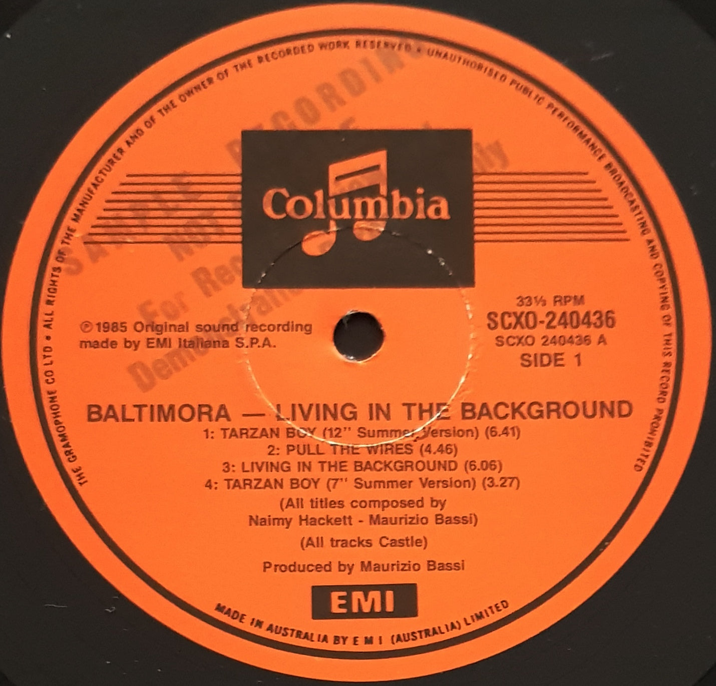 Baltimora - Living In The Background - Music Sample Record